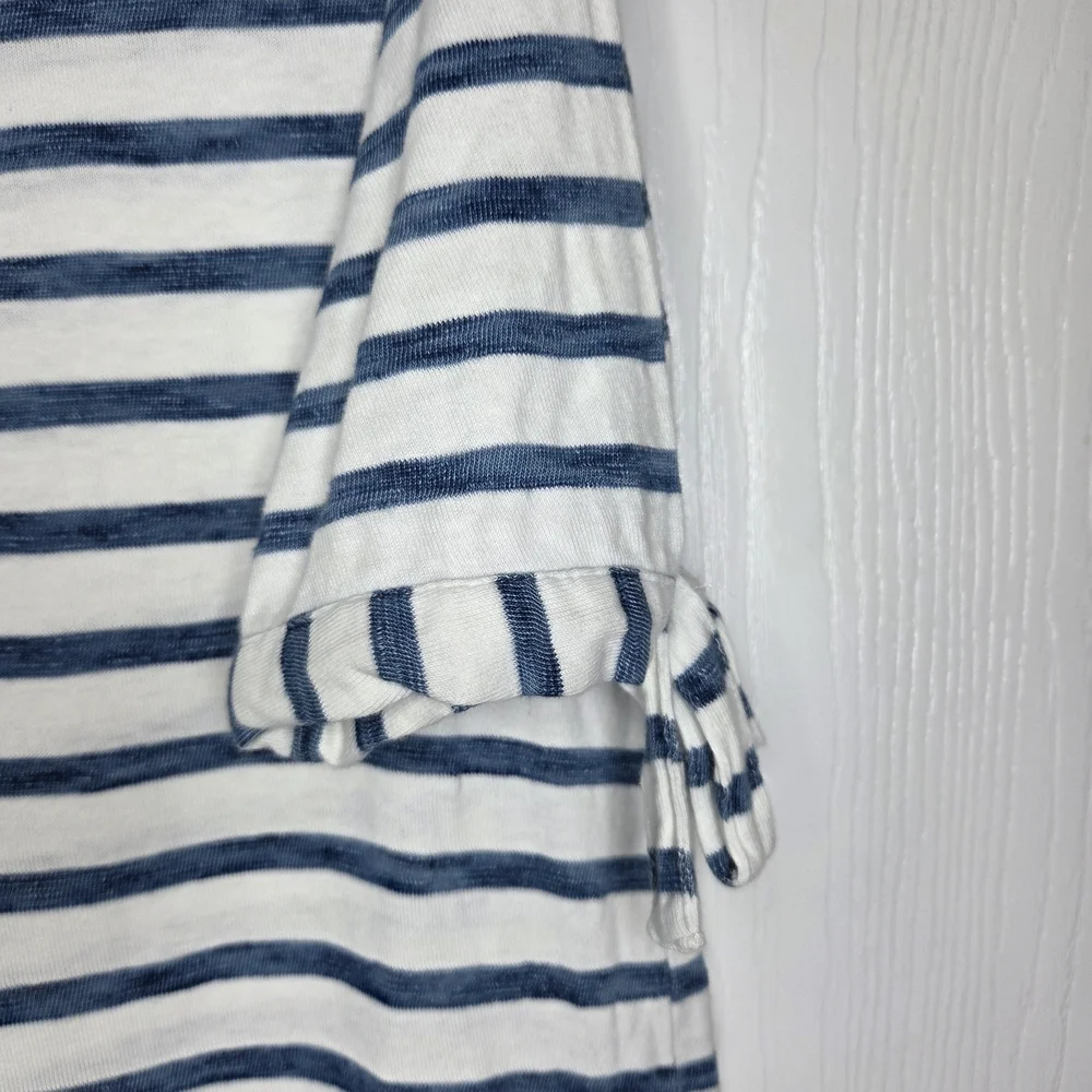 Jane & Delancey Navy White Striped Tie Sleeve Top L Nautical Coastal